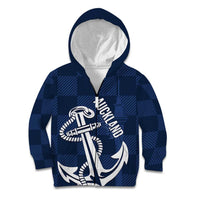 New Zealand Auckland Football Custom Kid Hoodie Navy Blue City Anchor Sky Tower Symbol LT14 Zip Hoodie Navy Blue - Polynesian Pride