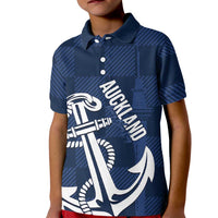New Zealand Auckland Football Custom Kid Polo Shirt Navy Blue City Anchor Sky Tower Symbol LT14 Kid Navy Blue - Polynesian Pride