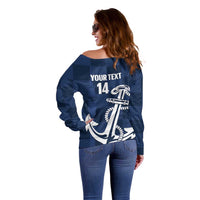 New Zealand Auckland Football Custom Off Shoulder Sweater Navy Blue City Anchor Sky Tower Symbol LT14 - Polynesian Pride