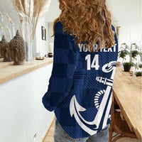 New Zealand Auckland Football Custom Women Casual Shirt Navy Blue City Anchor Sky Tower Symbol LT14 - Polynesian Pride