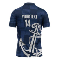 New Zealand Auckland Football Custom Zipper Polo Shirt Navy Blue City Anchor Sky Tower Symbol LT14 - Polynesian Pride