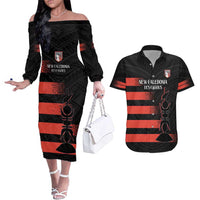 Custom New Caledonia Football Couples Matching Off The Shoulder Long Sleeve Dress and Hawaiian Shirt Allez Les Cagous Polynesian Pattern LT14 Black - Polynesian Pride