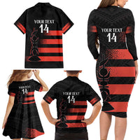 Custom New Caledonia Football Family Matching Long Sleeve Bodycon Dress and Hawaiian Shirt Allez Les Cagous Polynesian Pattern LT14 - Polynesian Pride