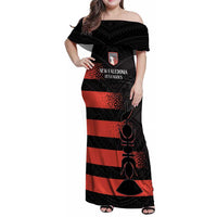 Custom New Caledonia Football Family Matching Off Shoulder Maxi Dress and Hawaiian Shirt Allez Les Cagous Polynesian Pattern LT14 Mom's Dress Black - Polynesian Pride