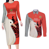 Custom Nouvelle-Caledonie Football Couples Matching Long Sleeve Bodycon Dress and Long Sleeve Button Shirt Allez Les Cagous Simple Style LT14 Red - Polynesian Pride