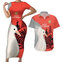 Custom Nouvelle-Caledonie Football Couples Matching Short Sleeve Bodycon Dress and Hawaiian Shirt Allez Les Cagous Simple Style LT14 Red - Polynesian Pride