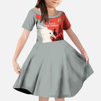 Custom Nouvelle-Caledonie Football Family Matching Off The Shoulder Long Sleeve Dress and Hawaiian Shirt Allez Les Cagous Simple Style LT14 Daughter's Dress Red - Polynesian Pride