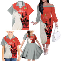 Custom Nouvelle-Caledonie Football Family Matching Off The Shoulder Long Sleeve Dress and Hawaiian Shirt Allez Les Cagous Simple Style LT14 - Polynesian Pride