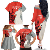 Custom Nouvelle-Caledonie Football Family Matching Off The Shoulder Long Sleeve Dress and Hawaiian Shirt Allez Les Cagous Simple Style LT14 - Polynesian Pride