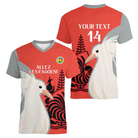 Custom Nouvelle-Caledonie Football Women V-Neck T-Shirt Allez Les Cagous Simple Style LT14 - Polynesian Pride