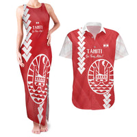 Custom Tahiti Football Couples Matching Tank Maxi Dress and Hawaiian Shirt Go Toa Aito LT14 Red - Polynesian Pride