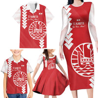 Custom Tahiti Football Family Matching Long Sleeve Bodycon Dress and Hawaiian Shirt Go Toa Aito LT14 - Polynesian Pride