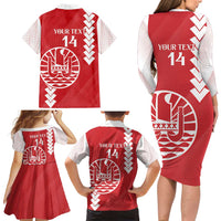 Custom Tahiti Football Family Matching Long Sleeve Bodycon Dress and Hawaiian Shirt Go Toa Aito LT14 - Polynesian Pride