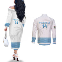 Custom Fiji Tapa Football Couples Matching Off The Shoulder Long Sleeve Dress and Long Sleeve Button Shirt Go Bula Boy! LT14 - Polynesian Pride