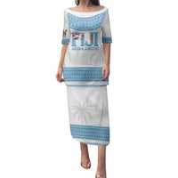 Custom Fiji Tapa Football Family Matching Puletasi and Hawaiian Shirt Go Bula Boy! LT14 Mom's Dress White - Polynesian Pride