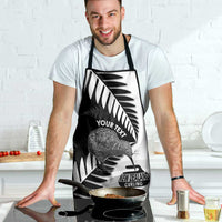 New Zealand Silver Fern Curling Personalised Apron Aotearoa Kiwi Ponga Black White Version - Polynesian Pride