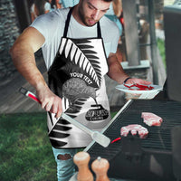 New Zealand Silver Fern Curling Personalised Apron Aotearoa Kiwi Ponga Black White Version - Polynesian Pride