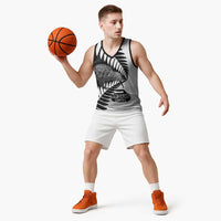 New Zealand Silver Fern Curling Personalised Basketball Jersey Aotearoa Kiwi Ponga Black White Version - Polynesian Pride
