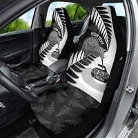 New Zealand Silver Fern Curling Personalised Car Seat Cover Aotearoa Kiwi Ponga Black White Version - Polynesian Pride