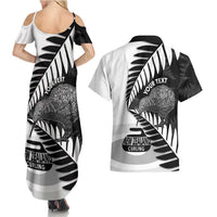 New Zealand Silver Fern Curling Personalised Couples Matching Summer Maxi Dress and Hawaiian Shirt Aotearoa Kiwi Ponga Black White Version LT14 - Polynesian Pride