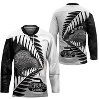 New Zealand Silver Fern Curling Personalised Hockey Jersey Aotearoa Kiwi Ponga Black White Version - Polynesian Pride
