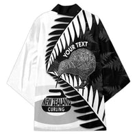 New Zealand Silver Fern Curling Personalised Kimono Aotearoa Kiwi Ponga Black White Version - Polynesian Pride