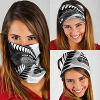 New Zealand Silver Fern Curling Personalised Neck Gaiter Aotearoa Kiwi Ponga Black White Version - Polynesian Pride