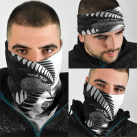 New Zealand Silver Fern Curling Personalised Neck Gaiter Aotearoa Kiwi Ponga Black White Version - Polynesian Pride