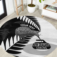New Zealand Silver Fern Curling Personalised Round Carpet Aotearoa Kiwi Ponga Black White Version - Polynesian Pride