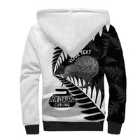 New Zealand Silver Fern Curling Personalised Sherpa Hoodie Aotearoa Kiwi Ponga Black White Version - Polynesian Pride