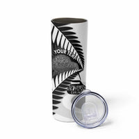 New Zealand Silver Fern Curling Personalised Skinny Tumbler Aotearoa Kiwi Ponga Black White Version - Polynesian Pride
