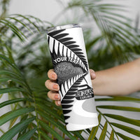 New Zealand Silver Fern Curling Personalised Skinny Tumbler Aotearoa Kiwi Ponga Black White Version - Polynesian Pride