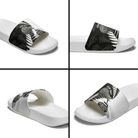 New Zealand Silver Fern Curling Personalised Slide Sandals Aotearoa Kiwi Ponga Black White Version - Polynesian Pride