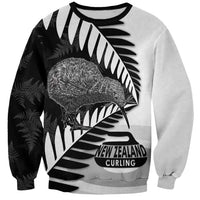 New Zealand Silver Fern Curling Personalised Sweatshirt Aotearoa Kiwi Ponga Black White Version - Polynesian Pride