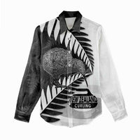 New Zealand Silver Fern Curling Personalised Women Casual Shirt Aotearoa Kiwi Ponga Black White Version - Polynesian Pride