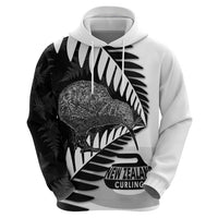 New Zealand Silver Fern Curling Personalised Zip Hoodie Aotearoa Kiwi Ponga Black White Version - Polynesian Pride