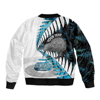 New Zealand Silver Fern Curling Personalised Sleeve Zip Bomber Jacket Aotearoa Kiwi Ponga Paua Shell Version - Polynesian Pride