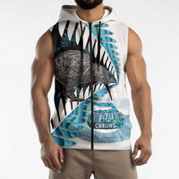 New Zealand Silver Fern Curling Personalised Sleeveless Zip Hoodie Aotearoa Kiwi Ponga Paua Shell Version - Polynesian Pride