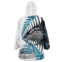 New Zealand Silver Fern Curling Personalised Wearable Blanket Hoodie Aotearoa Kiwi Ponga Paua Shell Version - Polynesian Pride