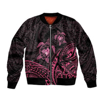 Pink Black Polynesia Floral Sea Turtle Bomber Jacket - Polynesian Pride