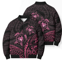 Pink Black Polynesia Floral Sea Turtle Bomber Puffer Jacket - Polynesian Pride