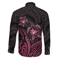 Pink Black Polynesia Floral Sea Turtle Family Matching Off The Shoulder Long Sleeve Dress and Hawaiian Shirt LT14 - Polynesian Pride
