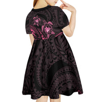 Pink Black Polynesia Floral Sea Turtle Kid Short Sleeve Dress - Polynesian Pride