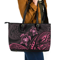 Pink Black Polynesia Floral Sea Turtle Leather Tote Bag - Polynesian Pride