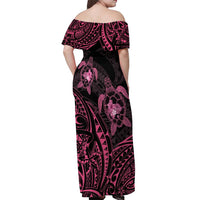 Pink Black Polynesia Floral Sea Turtle Off Shoulder Maxi Dress - Polynesian Pride