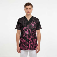 Pink Black Polynesia Floral Sea Turtle Scrub Top - Polynesian Pride