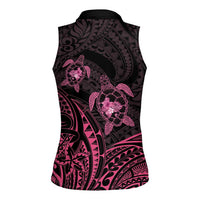 Pink Black Polynesia Floral Sea Turtle Women Sleeveless Polo Shirt - Polynesian Pride