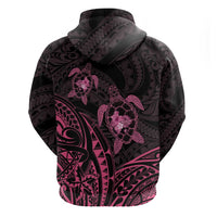 Pink Black Polynesia Floral Sea Turtle Zip Hoodie - Polynesian Pride