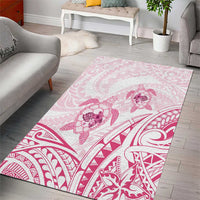 Pink White Polynesia Floral Sea Turtle Area Rug - Polynesian Pride