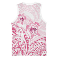 Pink White Polynesia Floral Sea Turtle Basketball Jersey - Polynesian Pride